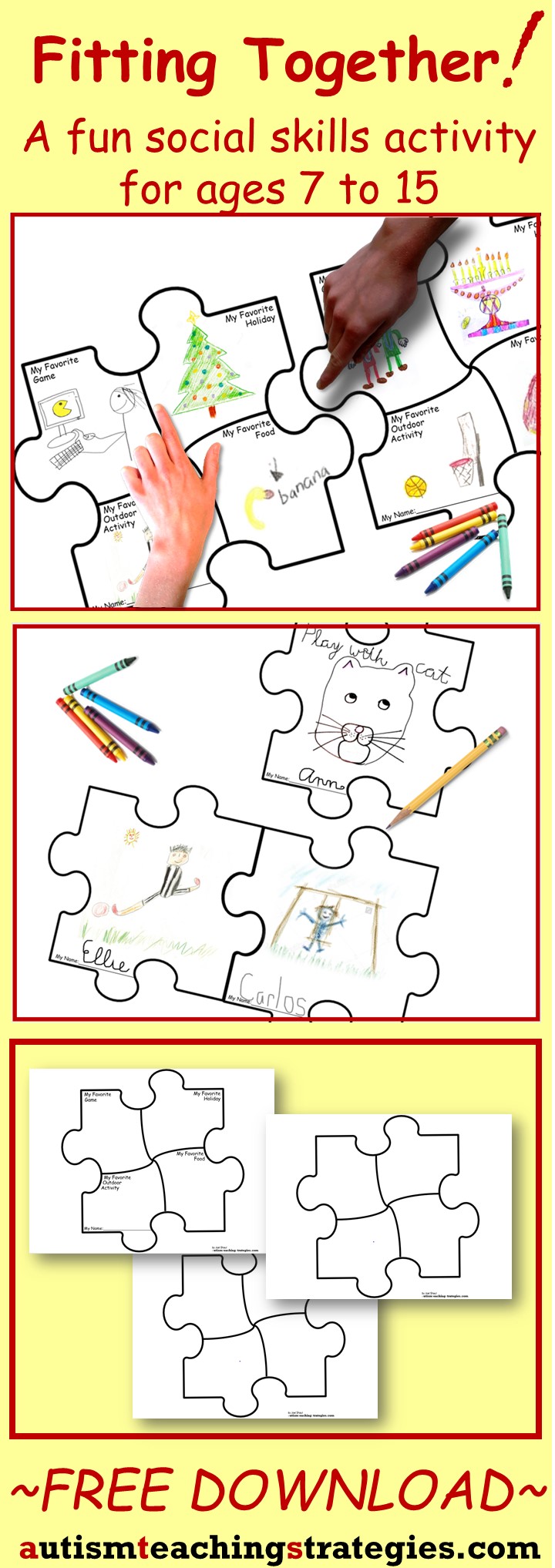 Puzzle Piece Drawing Sheets: Cooperative Social Skills Activity for