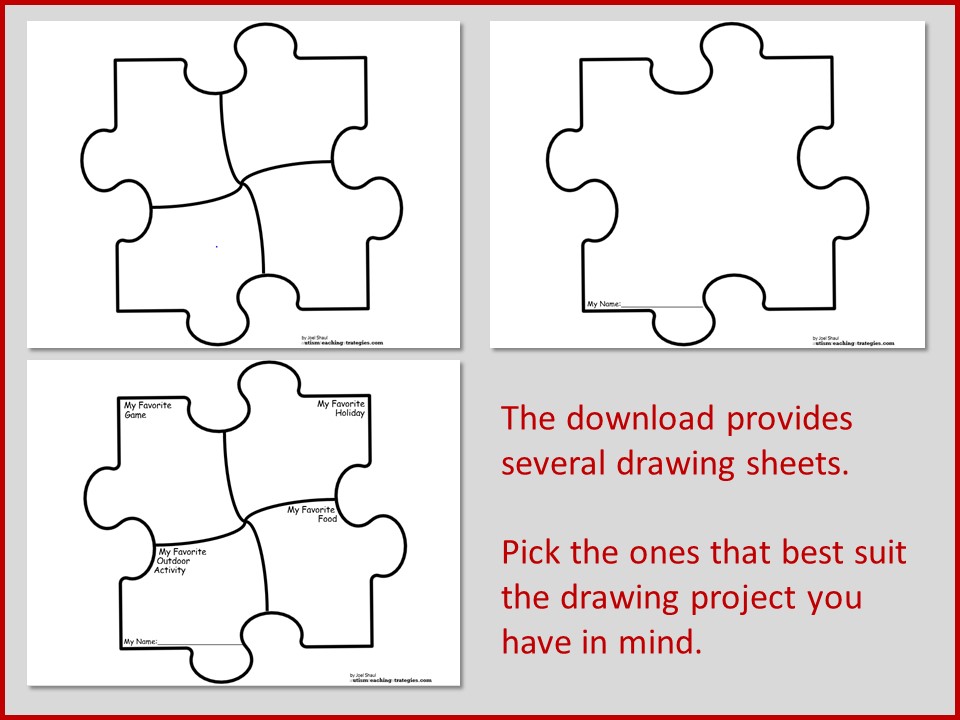 Puzzle Piece Drawing Sheets Cooperative Social Skills Activity For Children On The Autism Spectrum And Others Autismteachingstrategies Com