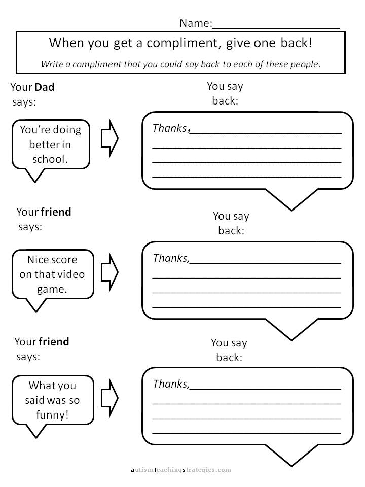 Helping kids with Asperger’s to give compliments: Worksheets for social